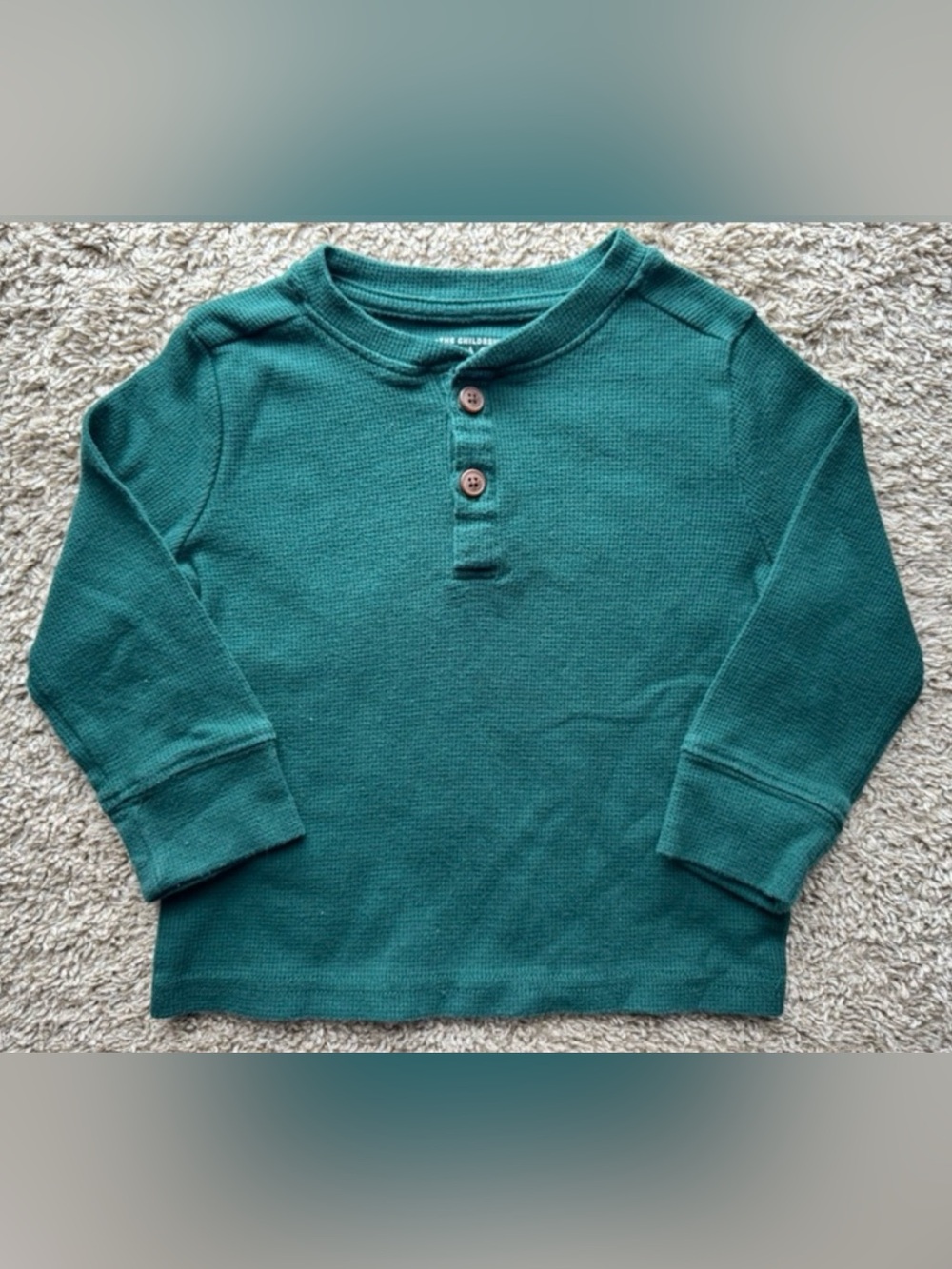 The Children’s Place Toddler Waffle Knit Henley Shirt Green Long Sleeve 12-18M